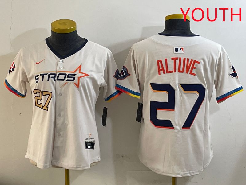 Youth Houston Astros #27 Altuve Cream Fourth generation Joint Name Nike 2025 MLB Jersey style 1->youth mlb jersey->Youth Jersey